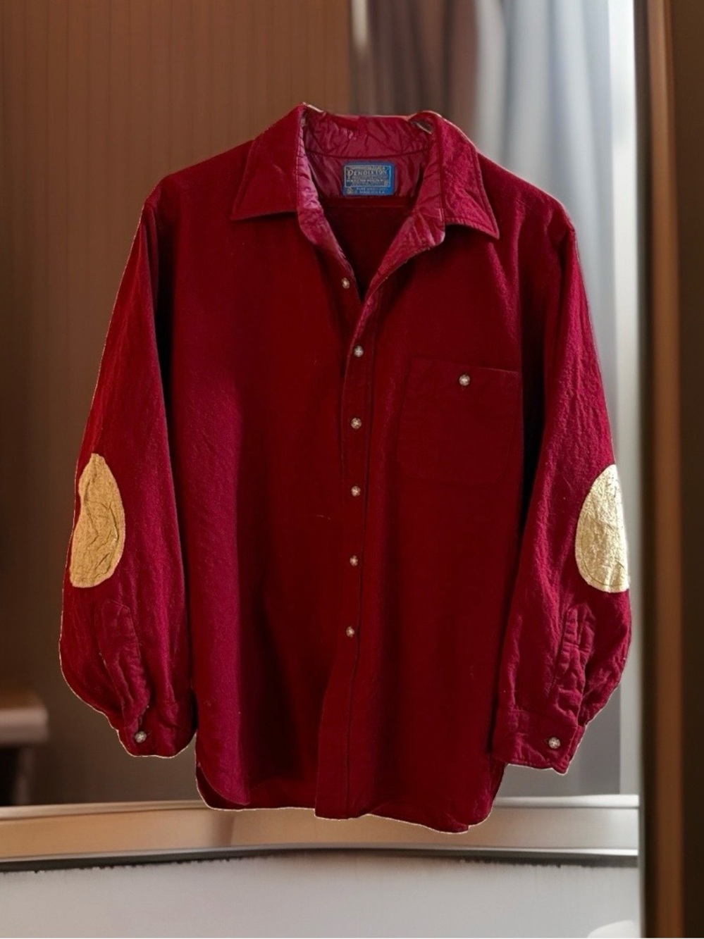Vintage Pendleton Wool Shirt Mens XL Burgundy Elbow Patch Made USA Trail Shirt